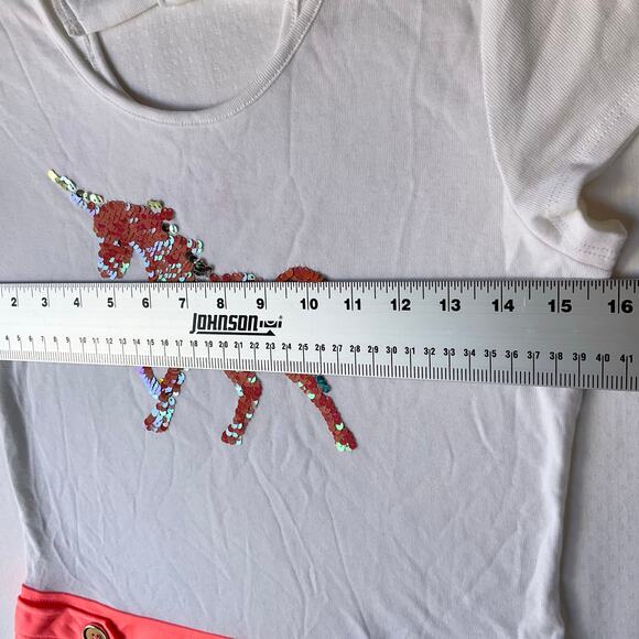 CRB Girl’s ShortSleeve Knee Length Stretch Dress size 16,White & Rainbow,Unicorn - Picture 3 of 10